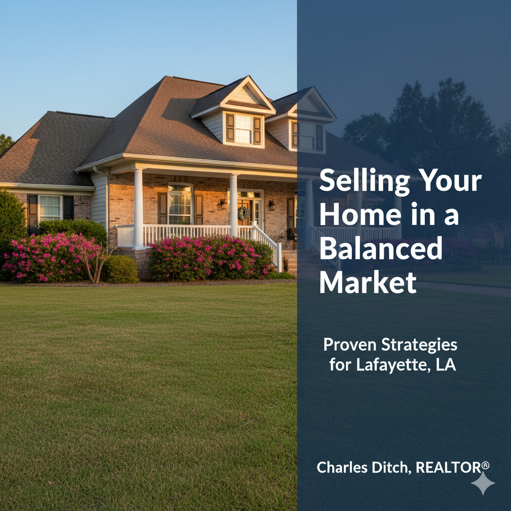 Real estate agent Charles Ditch stands in front of a Lafayette, LA home. Thumbnail for his article on proven strategies for selling in a balanced market.